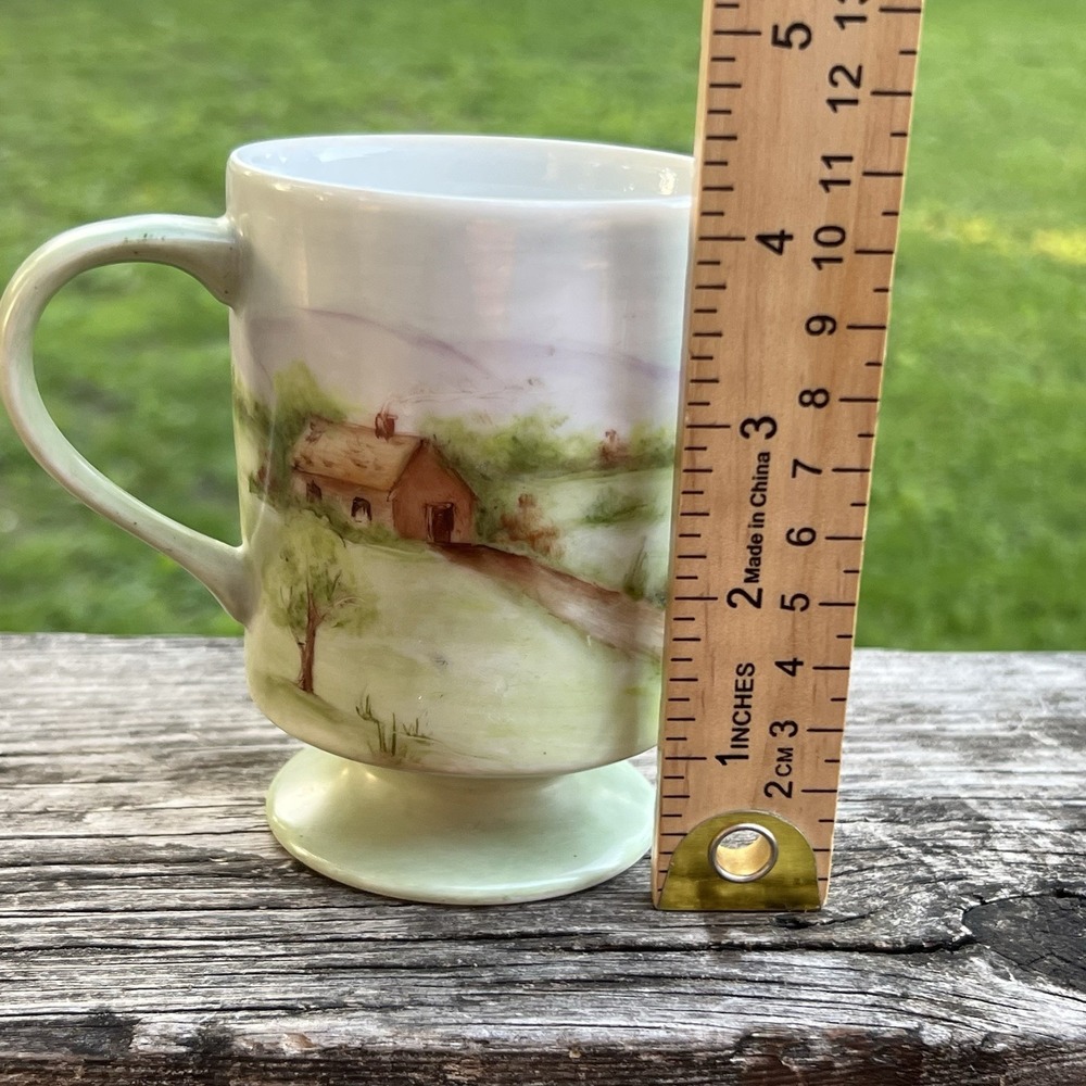 Vintage Hand Painted Farm Scene Pedestal Mug Personalized Signed 1981 - Picture 8 of 9